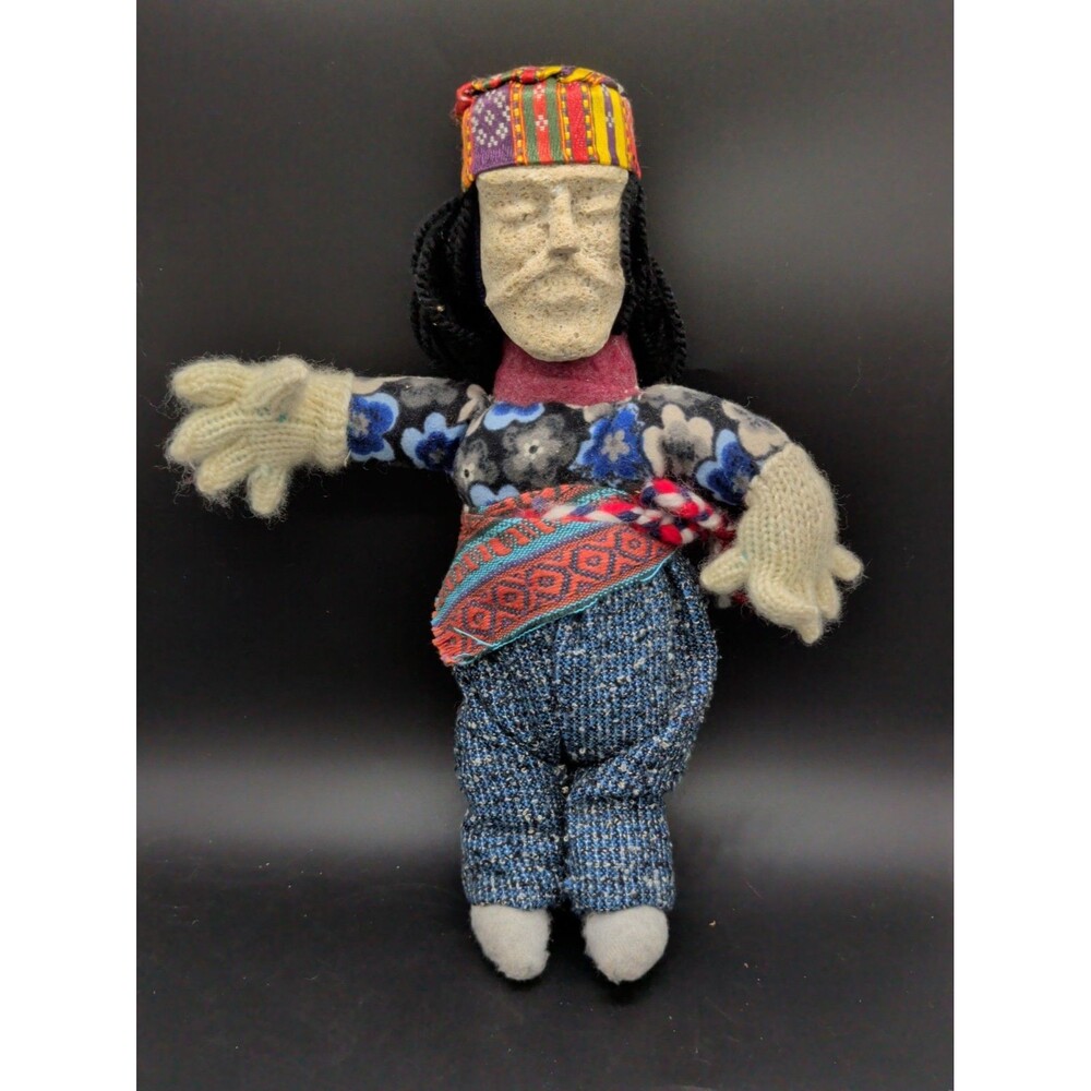Vintage Folk Art Cloth Doll Handmade Souvenir Cultural Indigenous Man Figurine